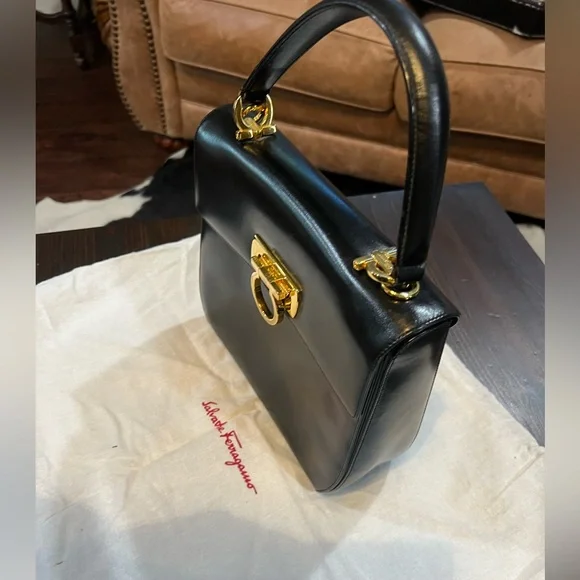 Salvatore Ferragamo Black and Gold Handbag - Picture 3 of 8
